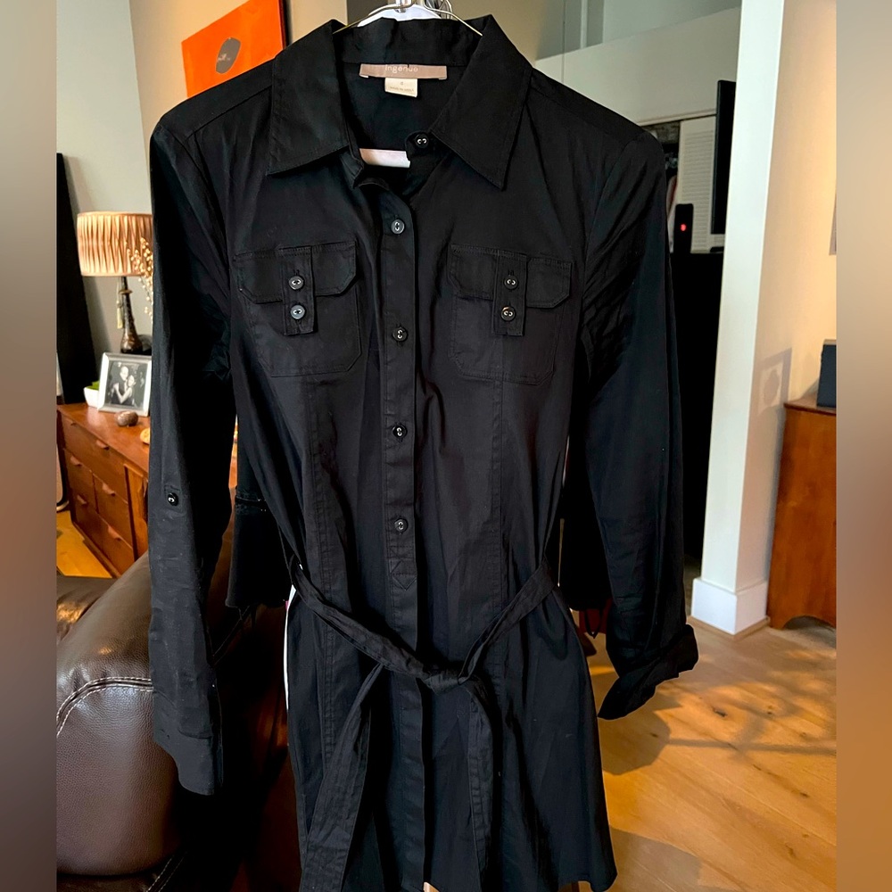 Ingenue Black tunic blouse with waist tie.